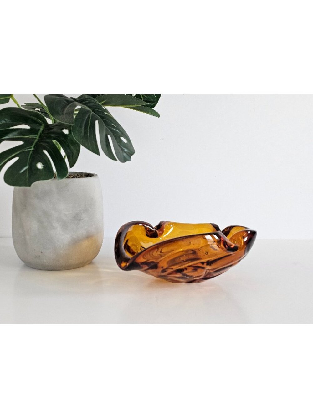 Vintage EDAG Pulled Amber Art Glass Ashtray